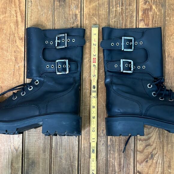 Women’s AllSaints black leather lug sole silver buckle biker boot size 38 - Picture 8 of 8